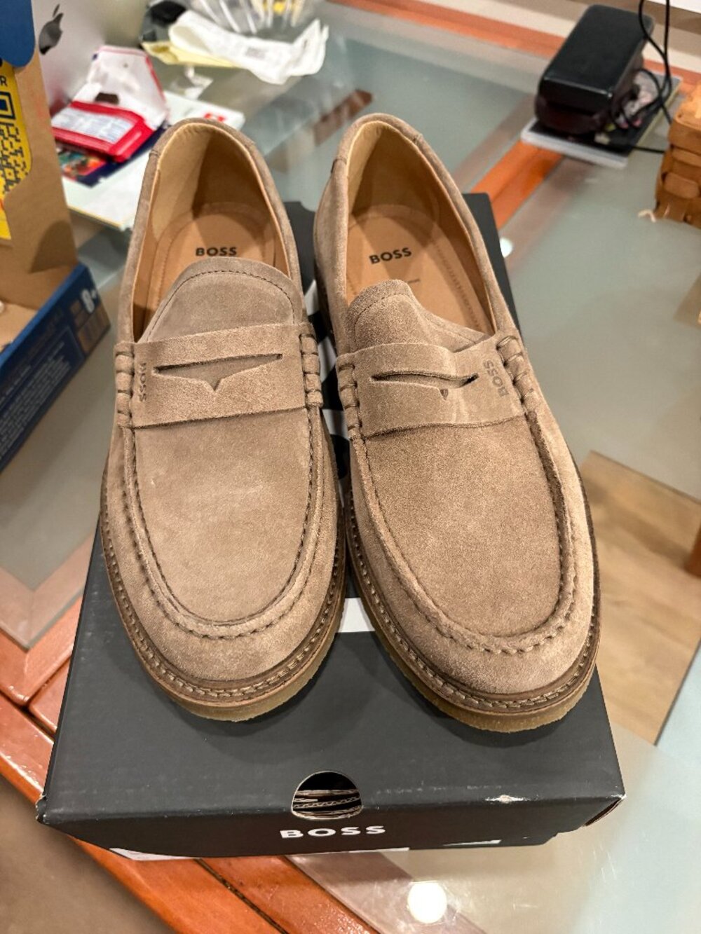 New BOSS Kope Beige Suede Penny Loafers Men’s US 7 EU 40